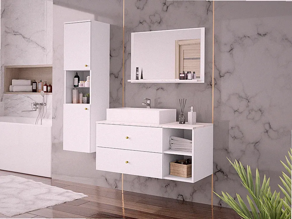 Badmöbel Kertos II Badezimmer mit Waschbecken Elegant Komplett Badmöbel-Set M24