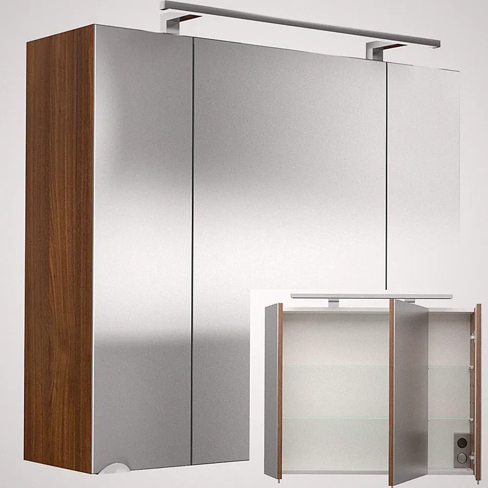 Badmöbel LED Spiegelschrank 80cm Walnuss Badezimmerschrank Spiegel Steckdose