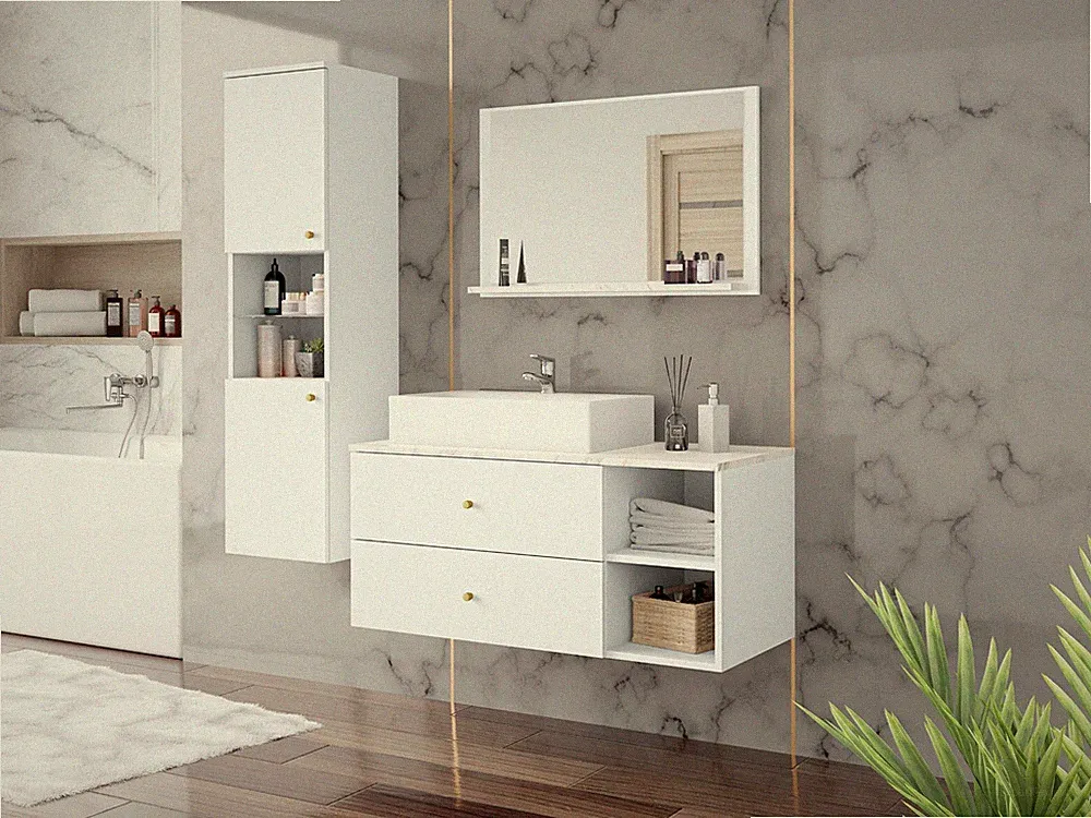 Badmöbel Poskocz II Badezimmer mit Waschbecken Elegant Komplett Badmöbel-Set M24