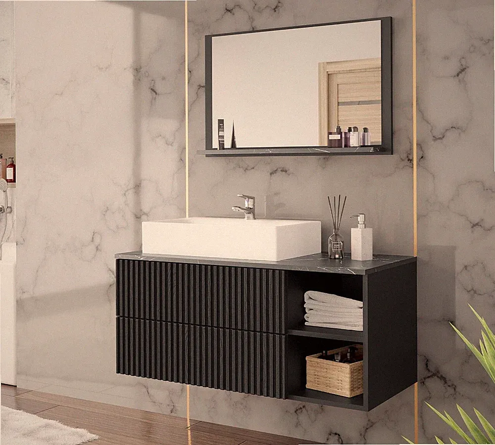Badmöbel Poskocz Rillen I Badezimmer mit Waschbecken Komplett Badmöbel-Set M24