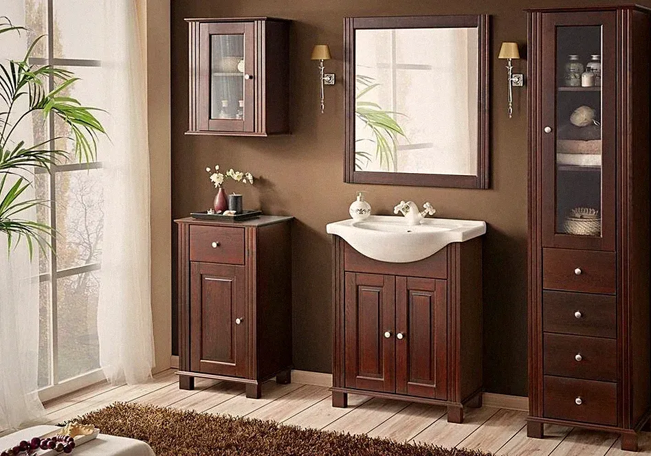 Badmöbel RETRO 65 mit Waschbecken MASSIVHOLZ BRAUN verschiedene Kombinationen