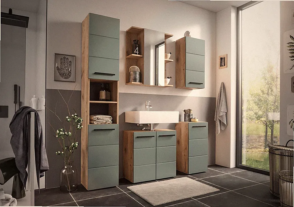 Badmöbel Set 1 Vail Spiegelschrank, Hochschrank, Wbu, Hängeschrank, Kommode