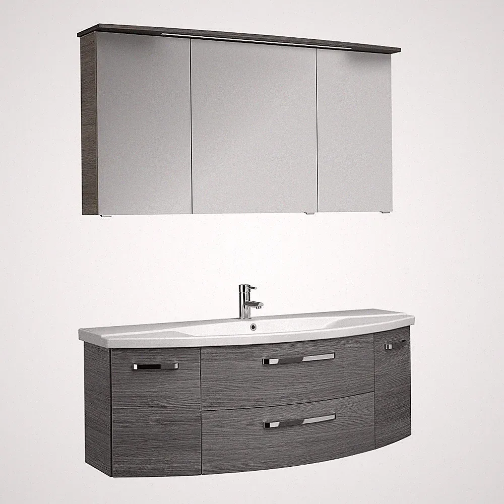 Badmöbel Set 144cm Waschtisch mit Keramik Waschbecken LED Spiegelschrank graphit
