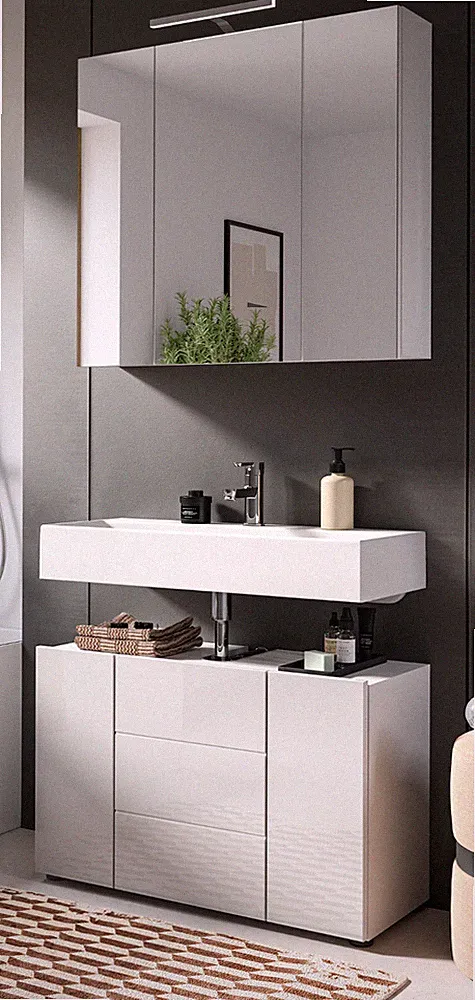 Badmöbel Set 2-teilig in weiß Hochglanz Badkombination 82 x 190 cm Larik