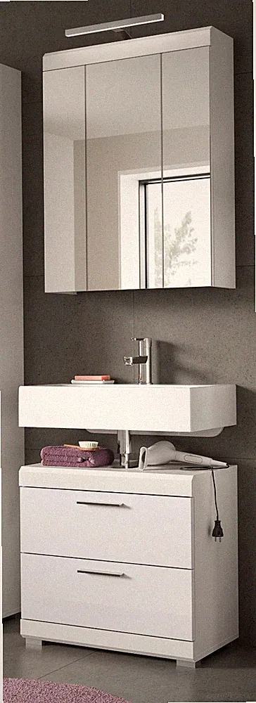 Badmöbel Set 2-teilig in weiß Hochglanz Badkombination modern 60 x 191 cm Shawn