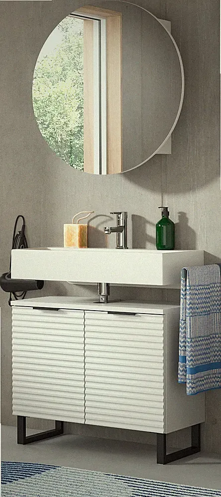 Badmöbel Set 2-teilig in weiß mit 3D-Struktur Badkombination Soft-Close Roove