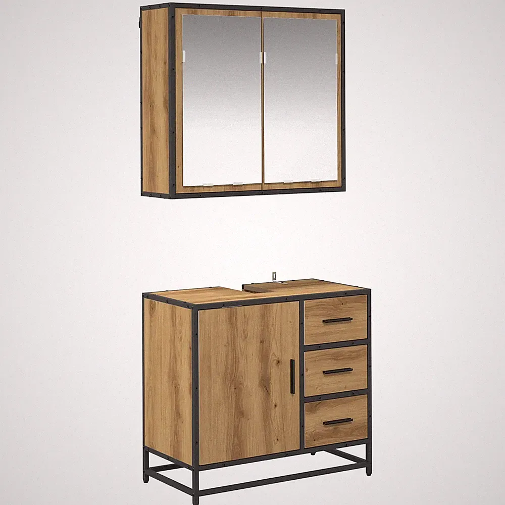 Badmöbel Set 2-teilig mit Regal Artisan Eiche Holzwerkstoff