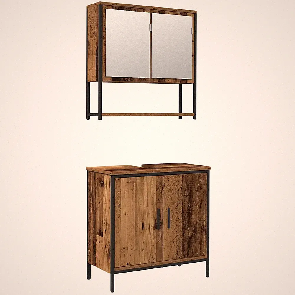 Badmöbel-Set 2-teilig mit Regal und Tür braun Holzwerkstoff