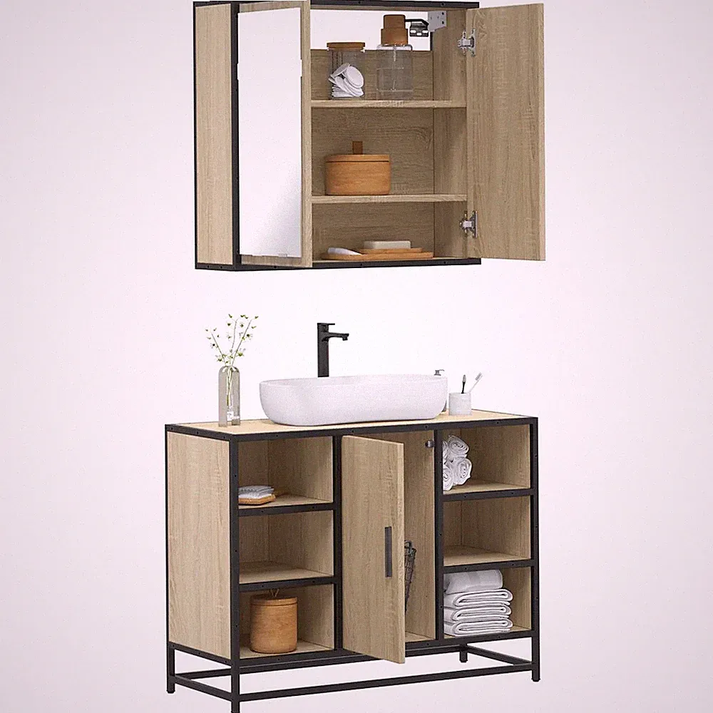Badmöbel Set 2-teilig Sonoma Eiche Holzwerkstoff für Badezimmer