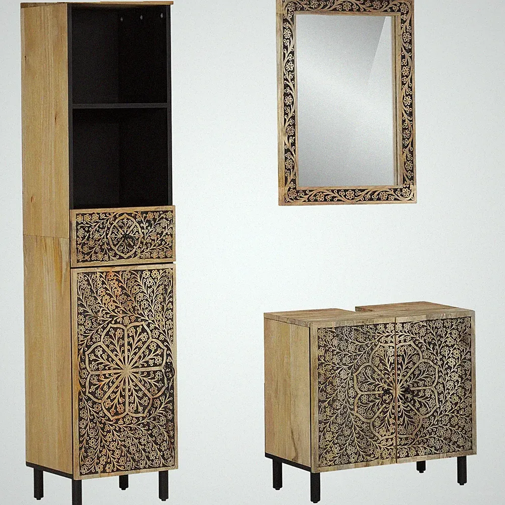 Badmöbel-Set 3-teilig Massivholz Mango Badezimmer Kombination