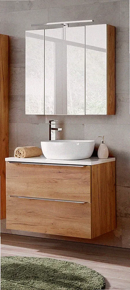 Badmöbel Set 3-tlg Badezimmerset PERUGIA Eiche ohne Waschbecken 60cm