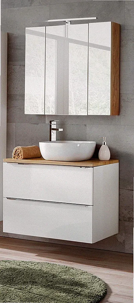 Badmöbel Set 3-tlg Badezimmerset PERUGIA Weiss ohne Waschbecken 60cm