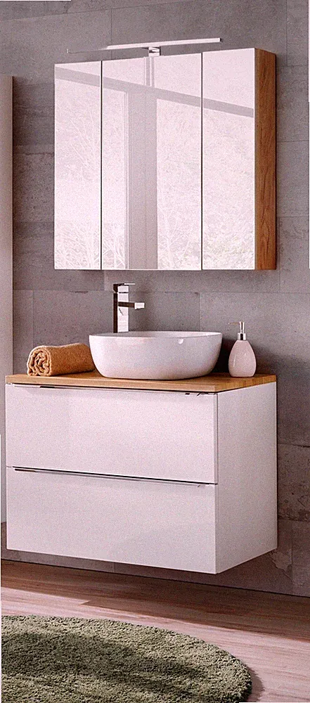 Badmöbel Set 3-tlg Badezimmerset PERUGIA Weiss ohne Waschbecken 80cm
