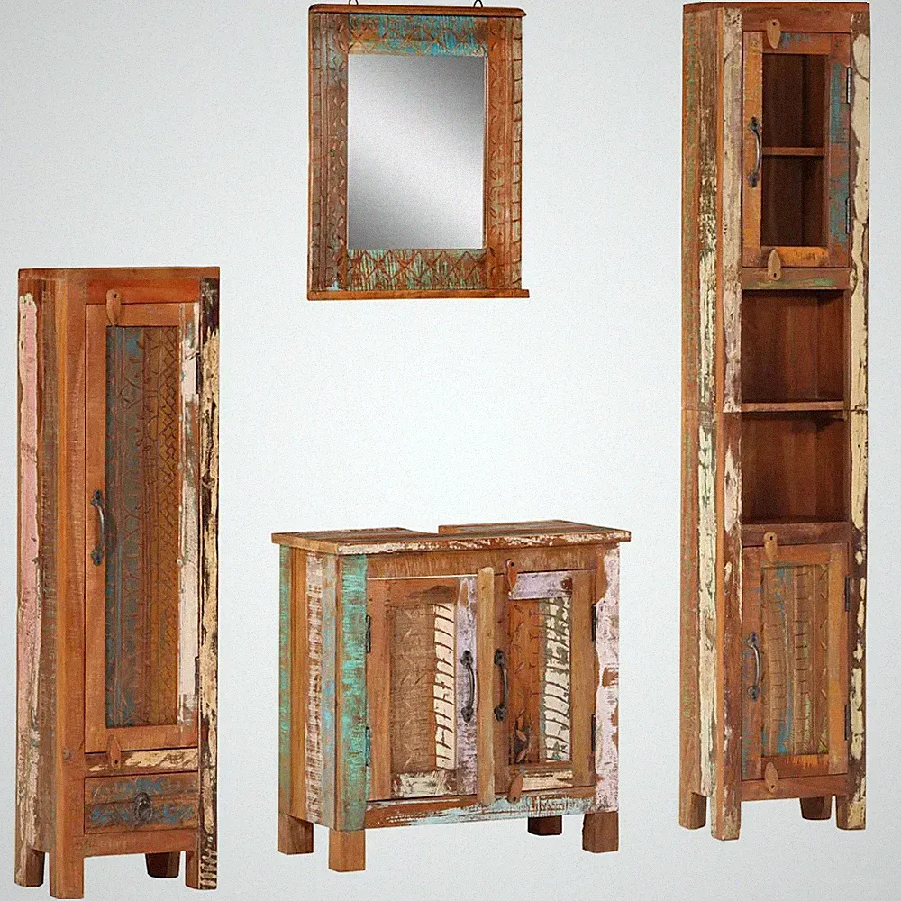 Badmöbel-Set 4-teilig aus massivem Altholz für das Badezimmer