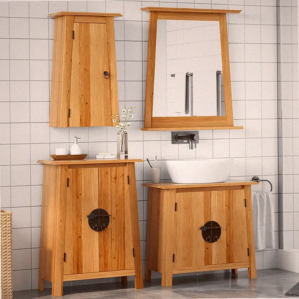 Badmöbel-Set 4-teilig Massivholz Kiefer inklusive Waschbeckenunterschrank