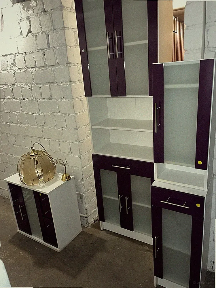 Badmöbel-Set 4-teilig Weiß/Lila: Spiegelschrank, Hochschrank, Hängeschrank