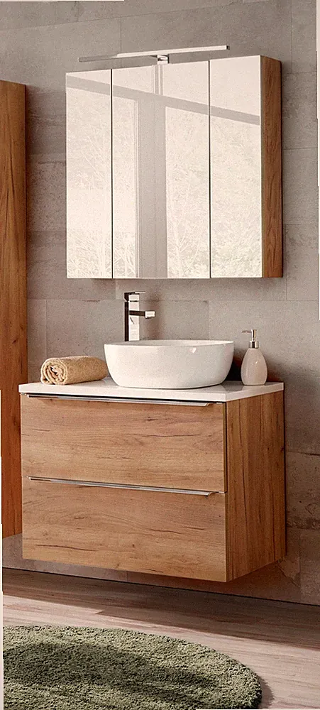 Badmöbel Set 4-tlg Badezimmerset PERUGIA Eiche inkl.Waschbecken 60cm