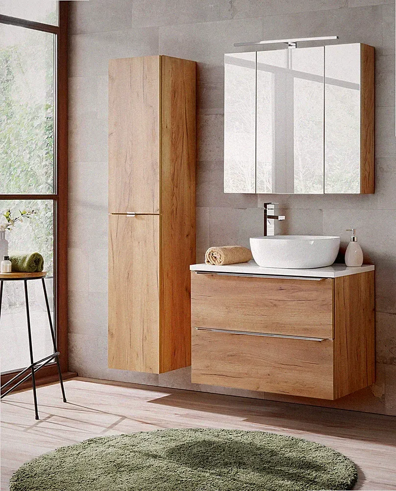 Badmöbel Set 4-tlg Badezimmerset PERUGIA Eiche ohne Waschbecken 80cm