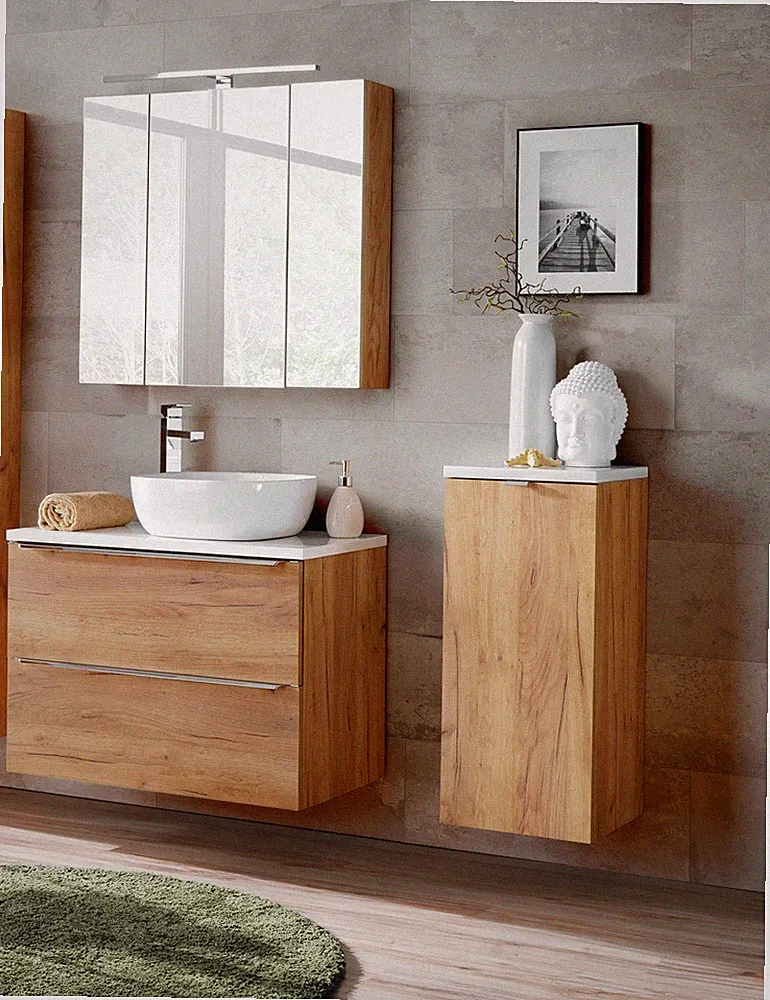 Badmöbel Set 4-tlg Badezimmerset PERUGIA Eiche ohne Waschbecken 80cm