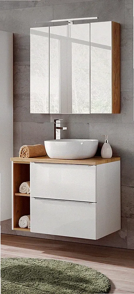 Badmöbel Set 4-tlg Badezimmerset PERUGIA Weiss HGL ohne Waschbecken