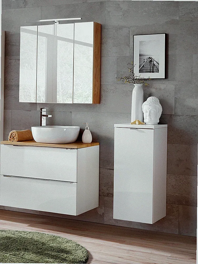Badmöbel Set 4-tlg Badezimmerset PERUGIA Weiss ohne Waschbecken 60cm