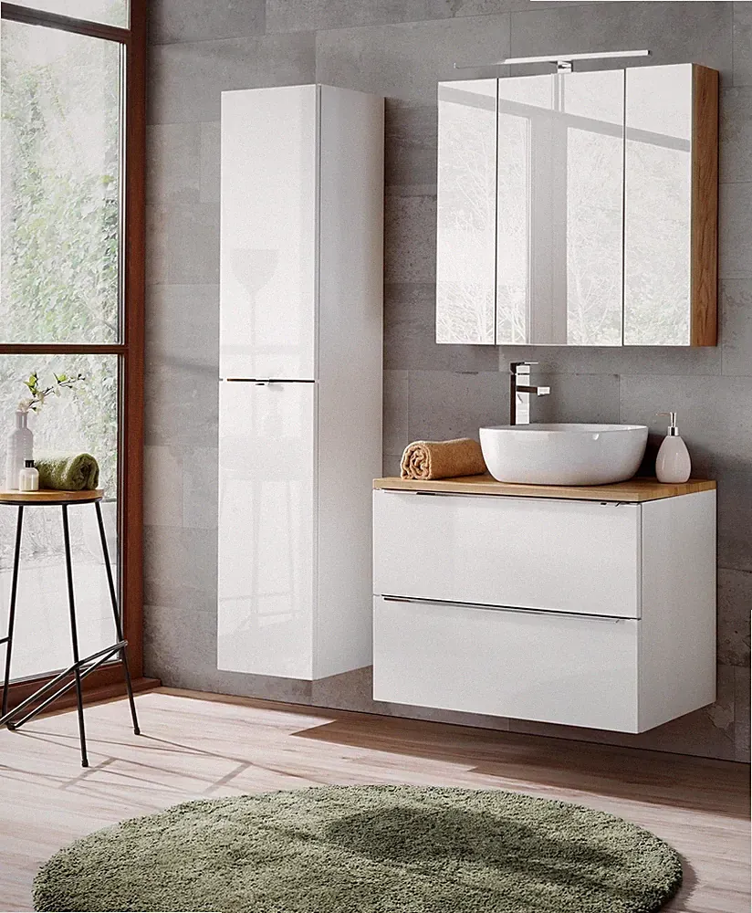 Badmöbel Set 4-tlg Badezimmerset PERUGIA Weiss ohne Waschbecken 60cm