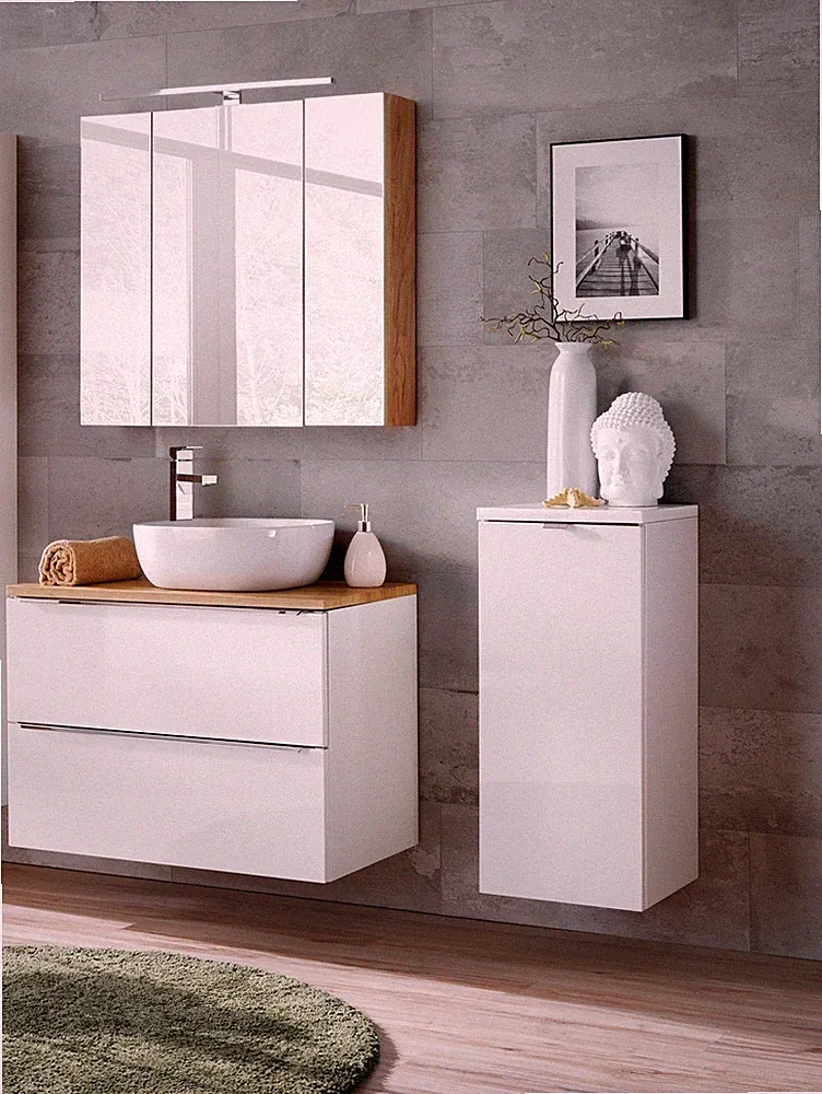 Badmöbel Set 4-tlg Badezimmerset PERUGIA Weiss ohne Waschbecken 80cm
