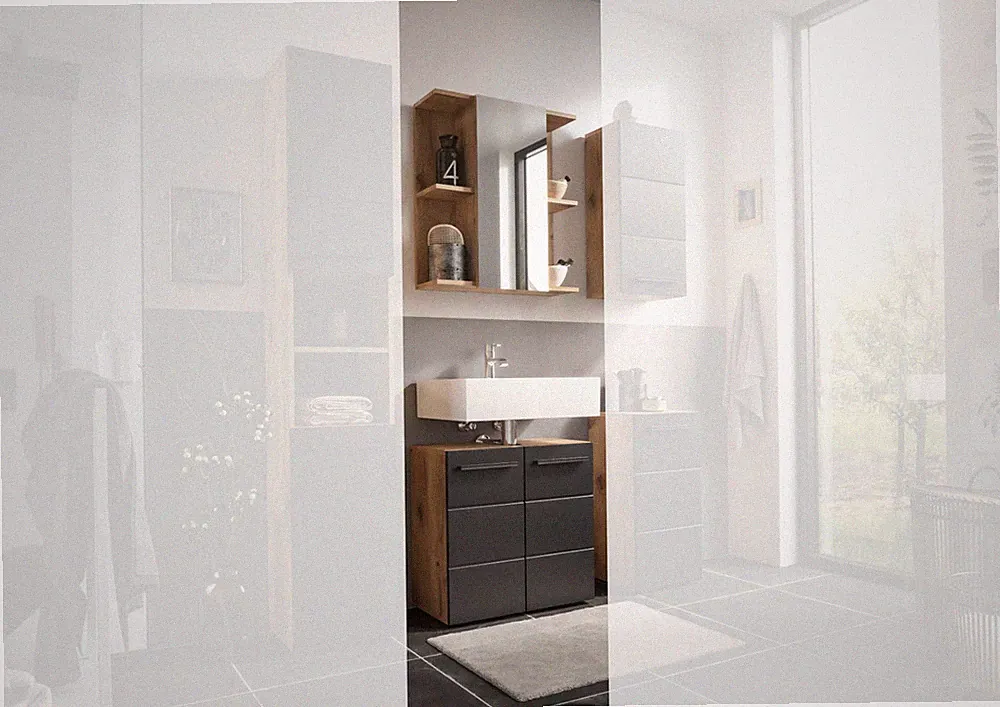 Badmöbel Set 4 Vail Spiegelschrank, Waschbeckenunterschrank Schilfgrün