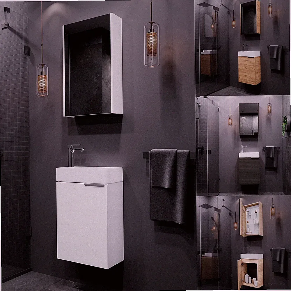 Badmöbel Set 40 cm mit Spiegelschrank – Gold Eiche - Weiß - Anthrazit - Sonoma