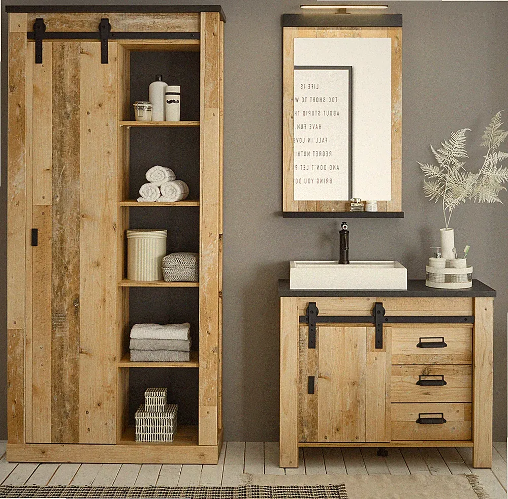 Badmöbel Set 5-tlg Badezimmer komplett Waschtisch Waschbecken Beleuchtung Stove