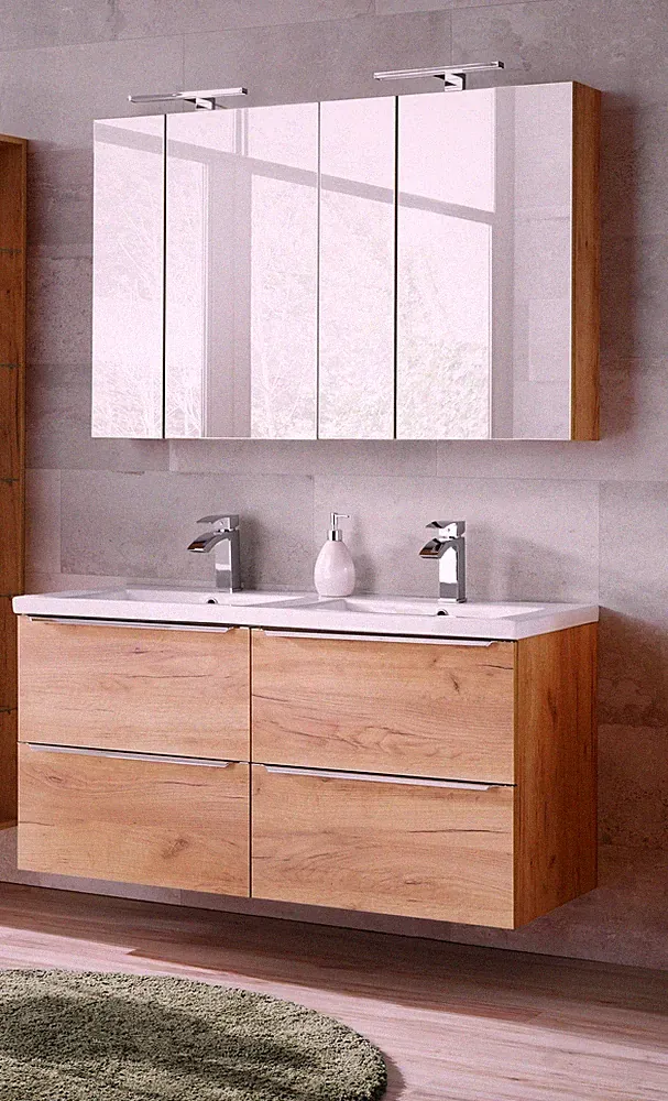 Badmöbel Set 5-tlg Badezimmerset PERUGIA Gold Eich inkl.Waschbecken