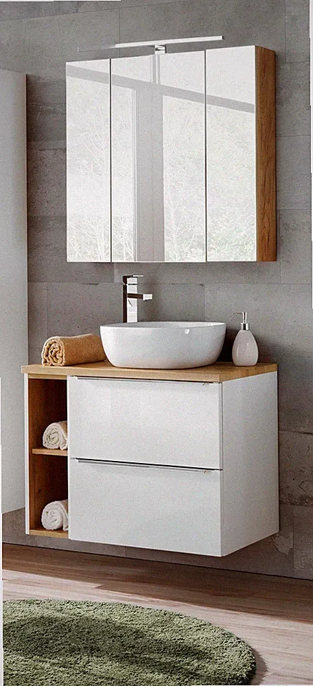 Badmöbel Set 5-tlg Badezimmerset PERUGIA Weiss HGL inkl.Waschbecken