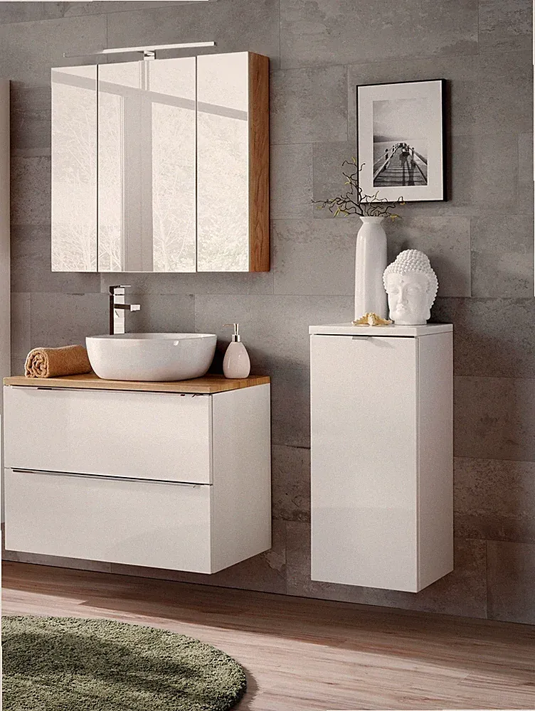 Badmöbel Set 5-tlg Badezimmerset PERUGIA Weiss inkl.Waschbecken 60cm
