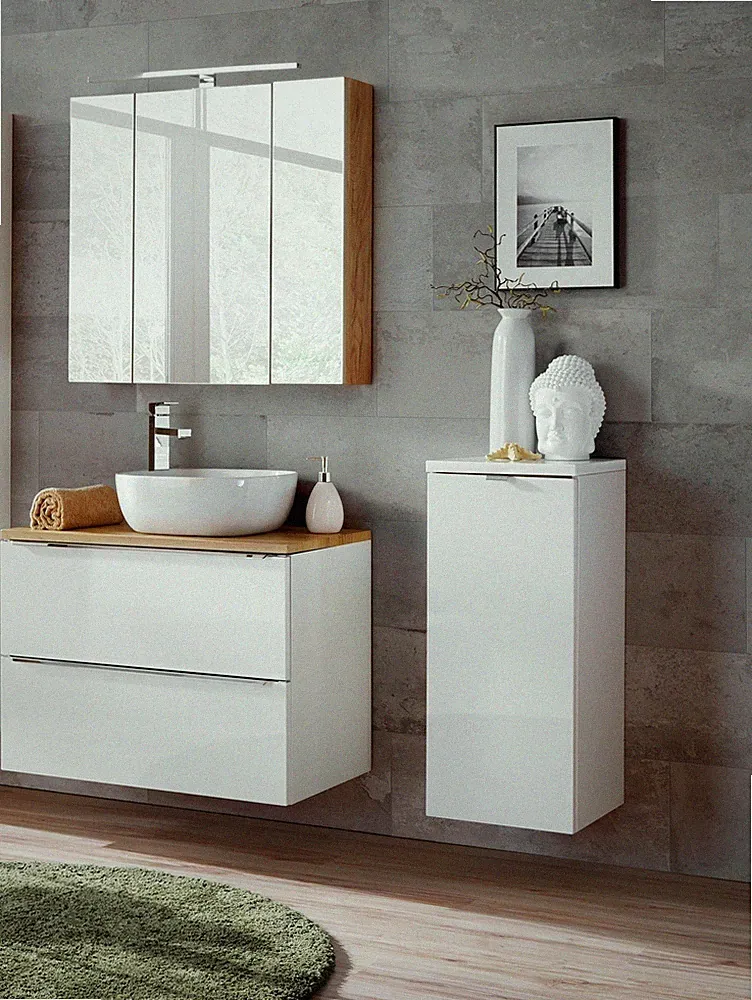 Badmöbel Set 5-tlg Badezimmerset PERUGIA Weiss inkl.Waschbecken 80cm