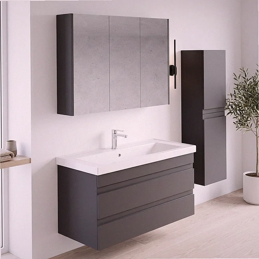 Badmöbel Set 60 80 100 cm Anthrazit – Waschtisch, Unterschrank & Spiegelschrank