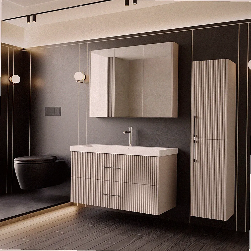 Badmöbel-Set 60/80/100 cm – Badezimmerschränke, Keramikwaschbecken, Hochschränke