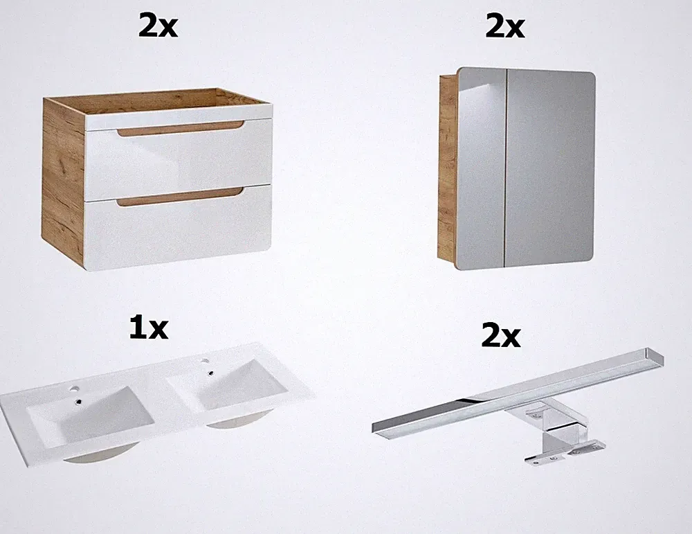 Badmöbel Set ARUBA-WEISS/EICHE-S 120 cm mit Waschbecken und LED