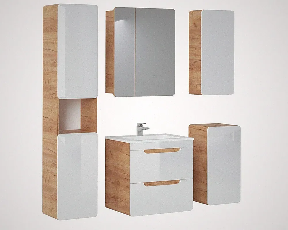 Badmöbel Set ARUBA-WEISS/EICHE-S 60 Badmöbel Set MONTIERT schneller Versand