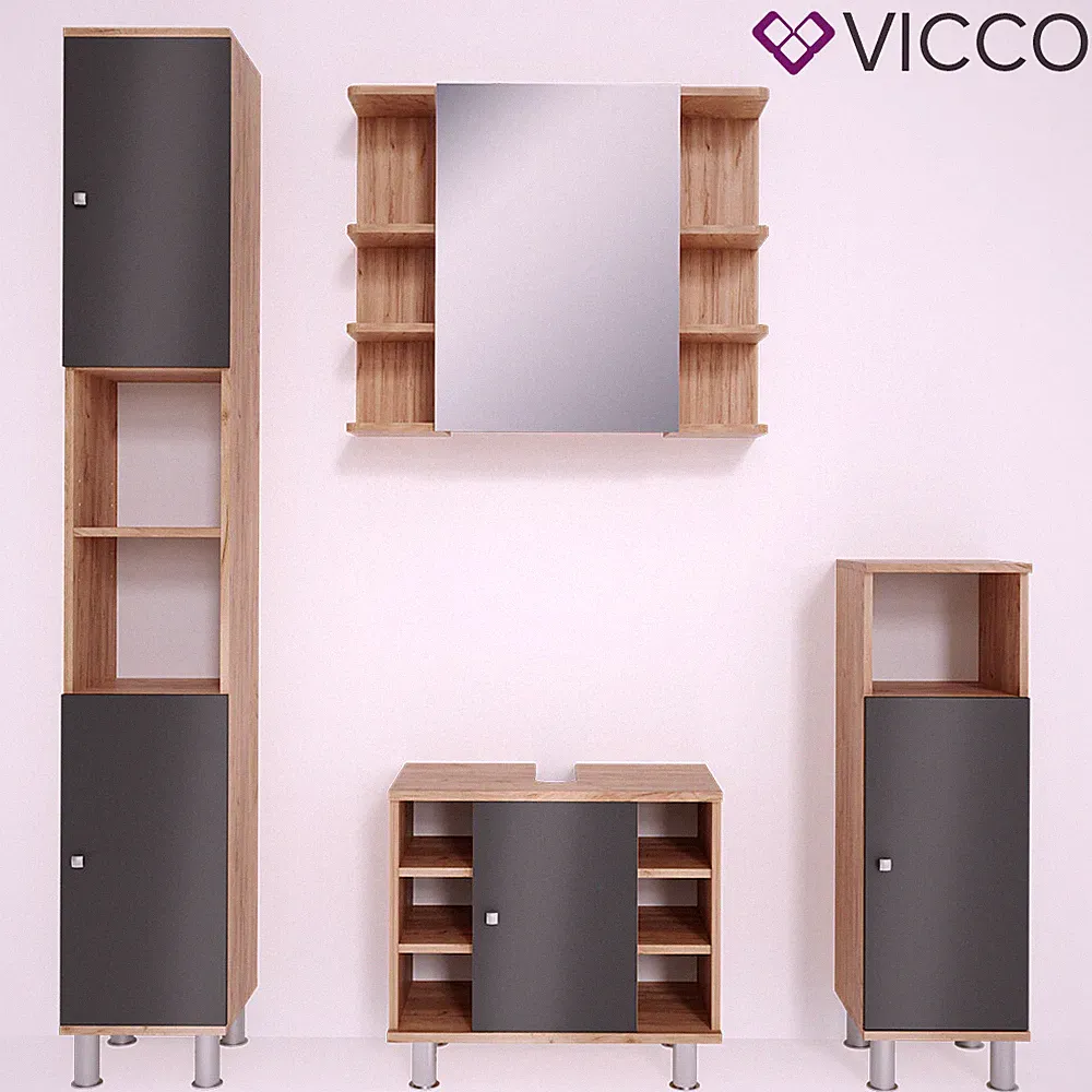 Badmöbel Set Bad Spiegel Unterschrank Badschrank Midi Fynn Eiche Anthrazit Vicco