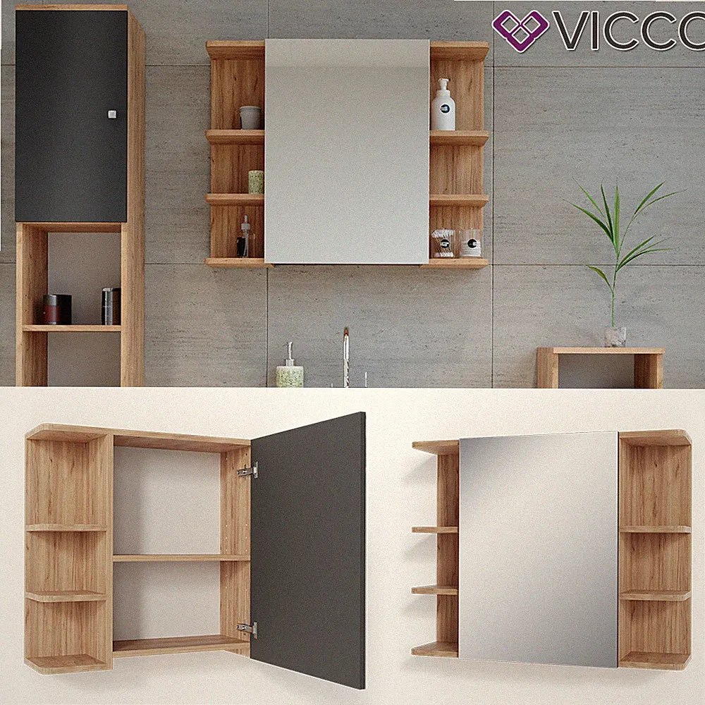 Badmöbel Set Bad Spiegel Unterschrank Badschrank Midi Fynn Eiche Anthrazit Vicco