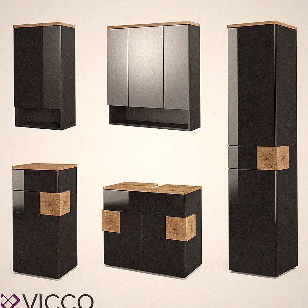 Badmöbel Set Bad Spiegel Waschtisch Unterschrank Badschrank Eden Anthrazit Vicco