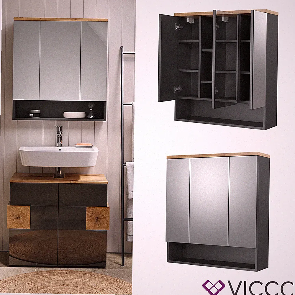 Badmöbel Set Bad Spiegel Waschtisch Unterschrank Badschrank Eden Anthrazit Vicco