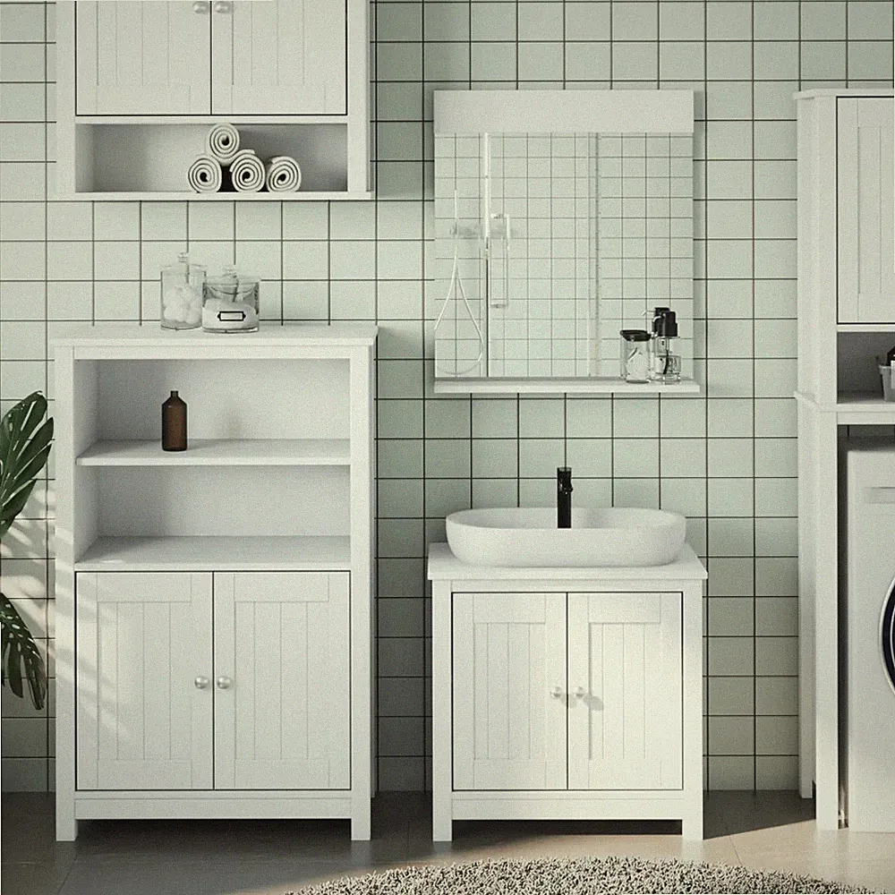 Badmöbel-Set Badezimmer 3-teilig Massivholz Kiefer Weiß BERG