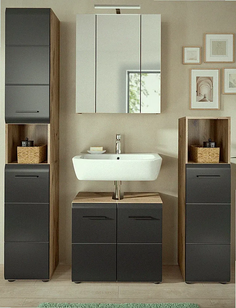 Badmöbel Set Badezimmer 4-teilig Eiche Schwarz 150 x 185 cm Bad Möbelset Cover