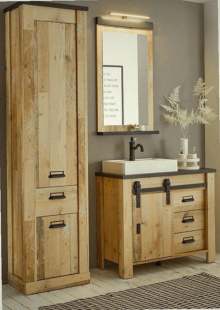 Badmöbel Set Badezimmer 5-tlg Waschtisch mit Waschbecken inkl. Beleuchtung Stove