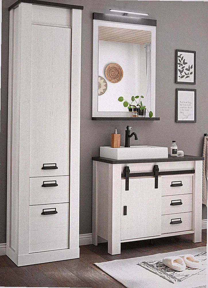 Badmöbel Set Badezimmer 5-tlg Waschtisch mit Waschbecken inkl. Beleuchtung Stove