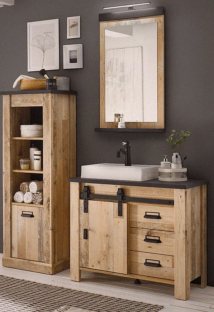Badmöbel Set Badezimmer komplett mit Waschbecken und Beleuchtung Used Wood Stove