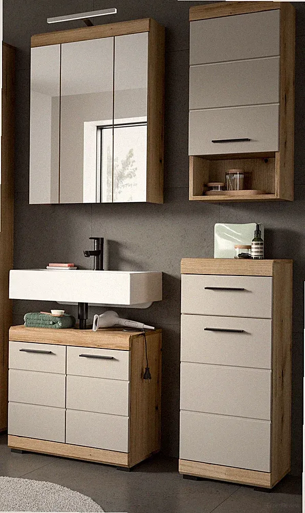 Badmöbel Set Badezimmer Möbel 4-tlg Eiche Kaschmir 110 x 190 cm 16 Fächer Shawn