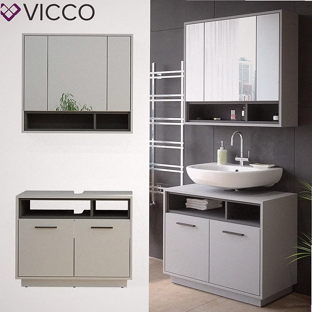 Badmöbel-Set Badezimmer-Möbel Bad-Schrank Beatrice Grau Anthrazit modern Vicco