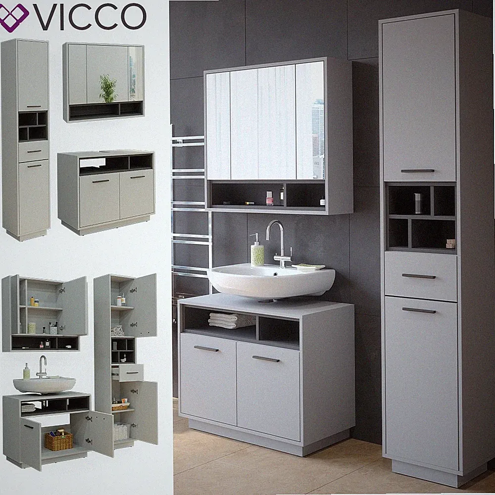 Badmöbel-Set Badezimmer-Möbel Bad-Schrank Beatrice Grau Anthrazit modern Vicco